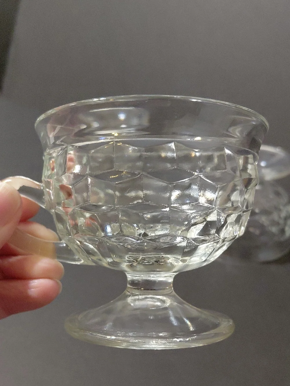 Lot of 3 Vintage Colony/Indiana Glass Whitehall Clear Cubist Footed Punch Cups